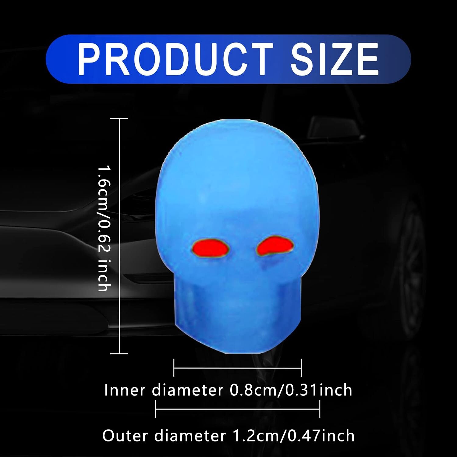 4Pcs Luminous Skull Wheel Tire Caps Air Valve Stem Cover Universal Blue