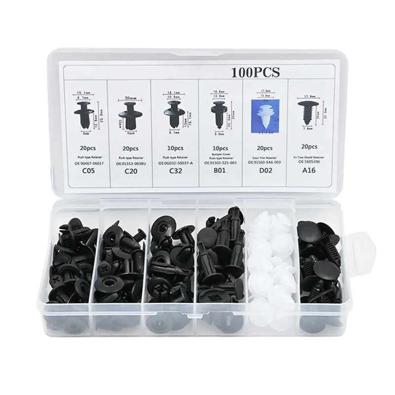 Car Bumper Retainer Clip Plastic Rivets Fasteners Push Retaine Crowbar Tool Kit
