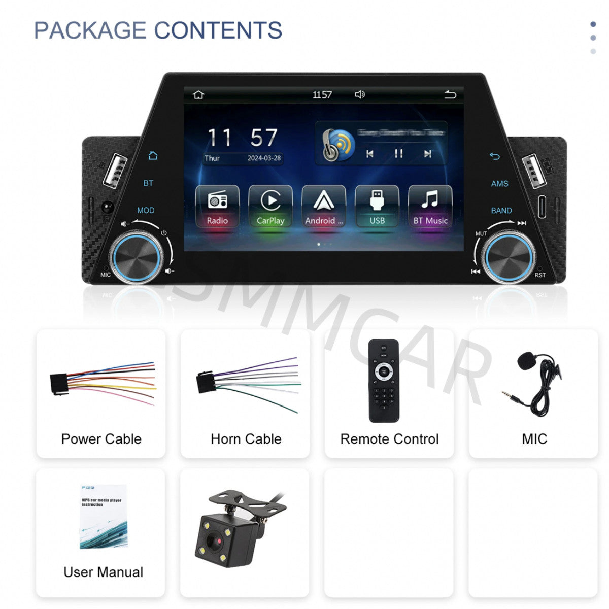 For Apple CarPlay 5in 1Din Car Stereo Radio Android Auto Touch Screen W/Camera
