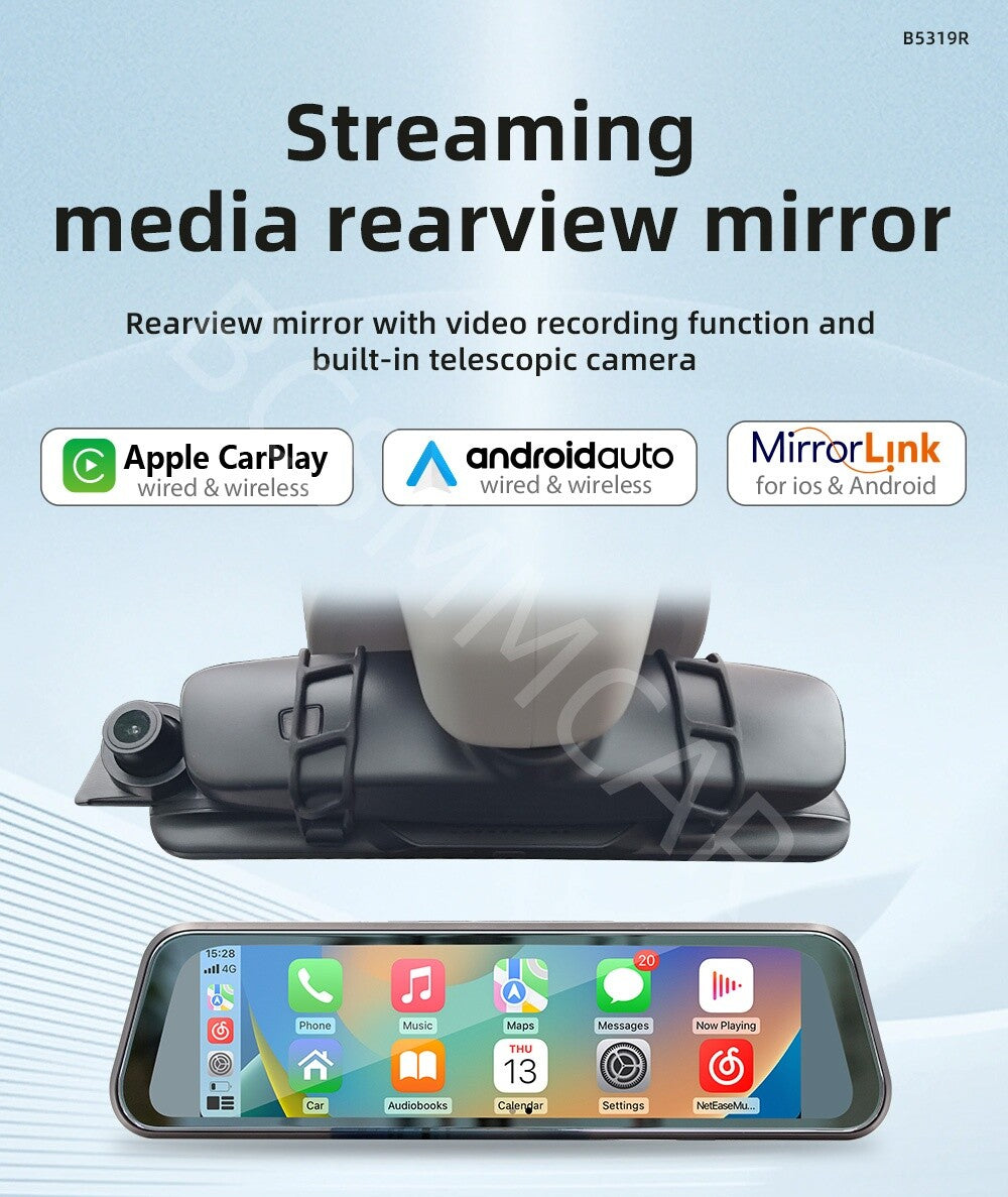 Car Mirror Dash Cam Recorder Rear View Reverse Parking System For Apple CarPlay