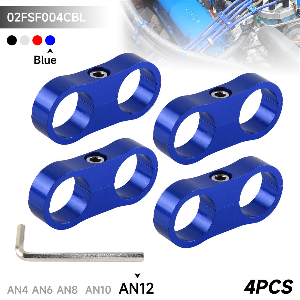 4pcs AN12 24MM 0.94 Braided Hose Separator Clamp Fitting Adapter Bracket Blue