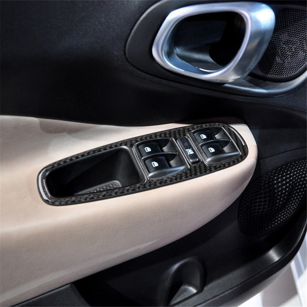2Pcs Front Door Window Control Panel Trim Carbon Fiber for Fiat 500L 2014-2017