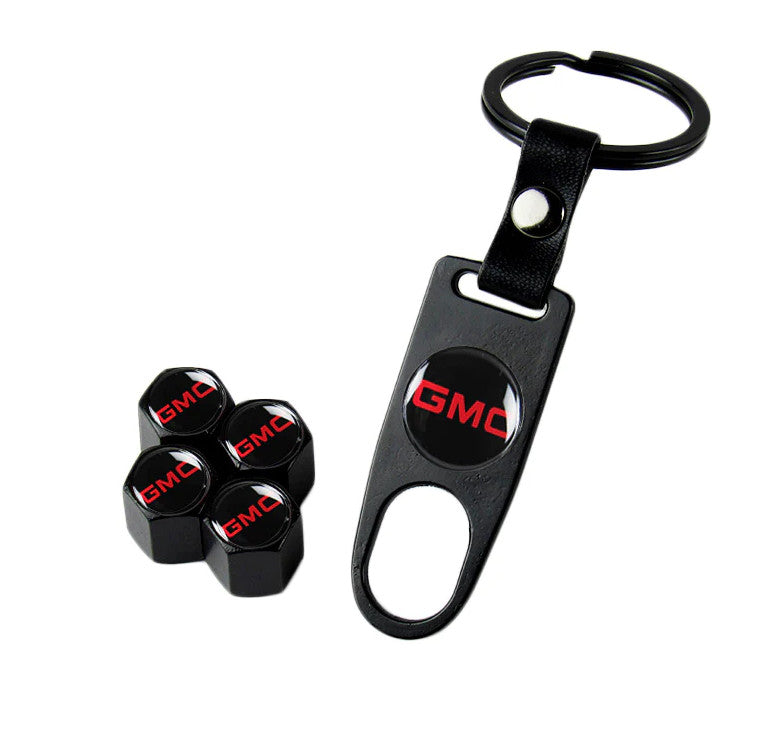 Suitable for GMI car wheel tire valve cover rod air cap + key ring, black