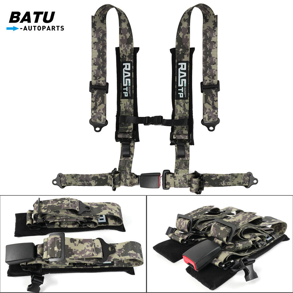 2 4-Point Harness Quick Release Safety for Seat Belt+1Pair Shoulder Pads Camouflage