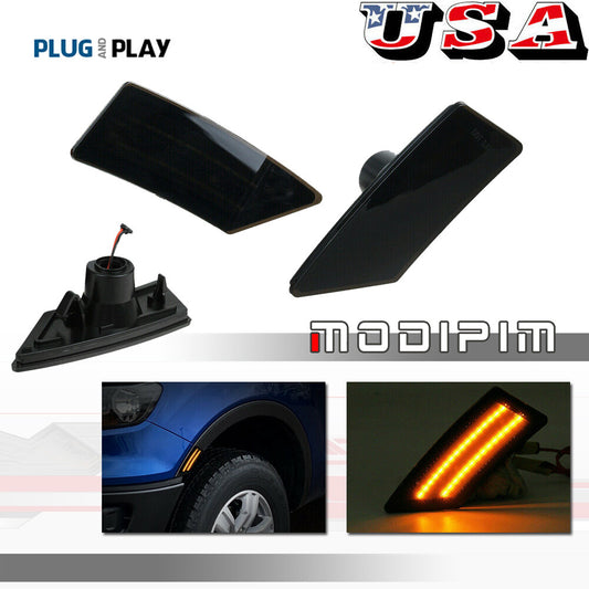 Suitable for 2019-2022 for Ford Ranger Smoke Lens LED Side Marker Bumper Signal Lights in Amber