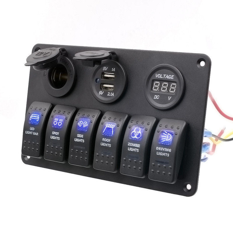 Rocker Switch Switche Digital Voltmeter Car USB Charger Cigarette Lighter Socket