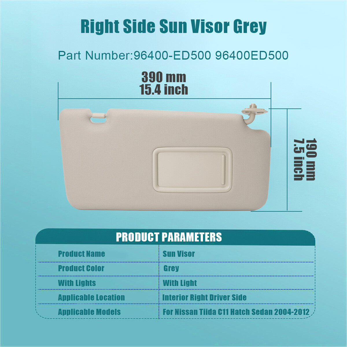 New for Nissan Tiida C11 Hatch 2004-2012 Sun Visor Shade 96400-ED500 RH Right