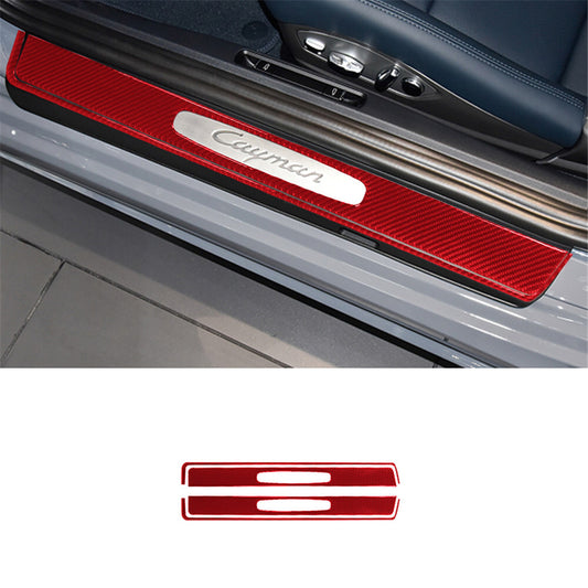 4Pcs Red Carbon Fiber Door Sill Strip Cover Trim for Porsche 718 2016-2022