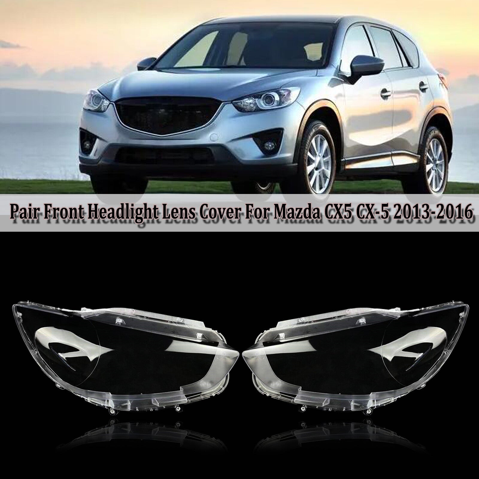 A pair of transparent headlight lens covers for Mazda CX-5 (2013-15)