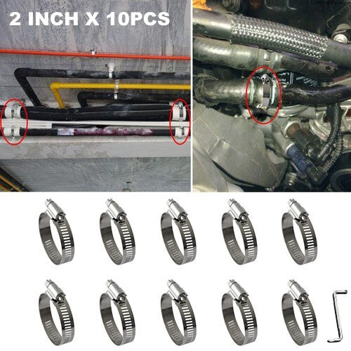 2-inch stainless steel hose clamp with Z-shaped wrench for adjustable fuel line hose.