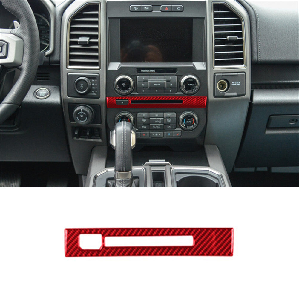 Red carbon fiber interior CD player cover decal for Ford F-150 2015 - 2020