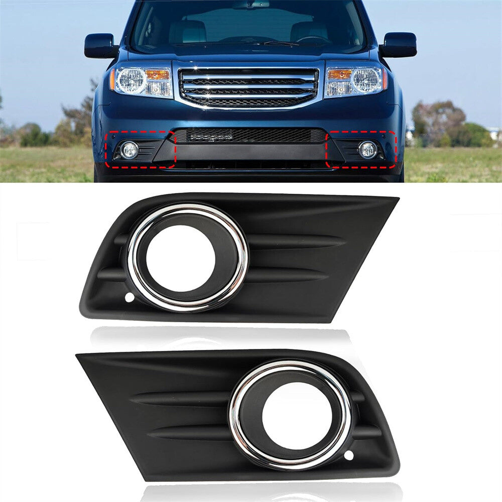 For 12-15 for Honda Pilot Front Bumper Fog Light Cover w Chrome Ring Left Right Side