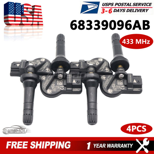 SET of 4 68339096AB TPMS Sensors for 2021-2022 for Jeep Tire Pressure Sensor 433MHz