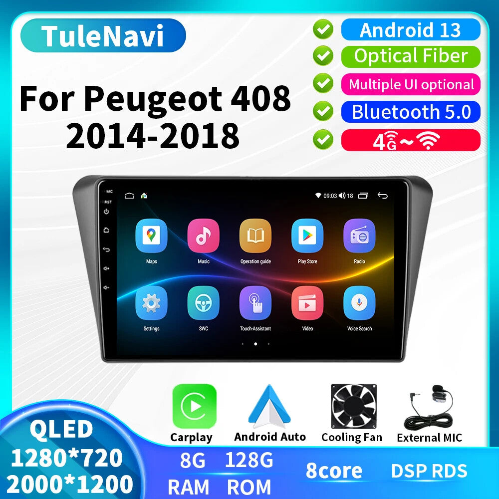 Android Car Radio for Peugeot 408 2014-2018 Stereo CarPlay GPS Player Screen DSP