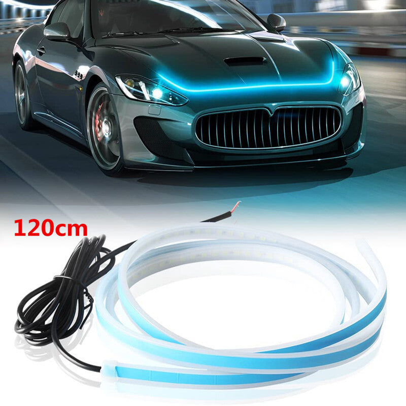 12V Car Hood Lights Headlight Strip Flexible Ice Blue LED Daytime Running 120cm
