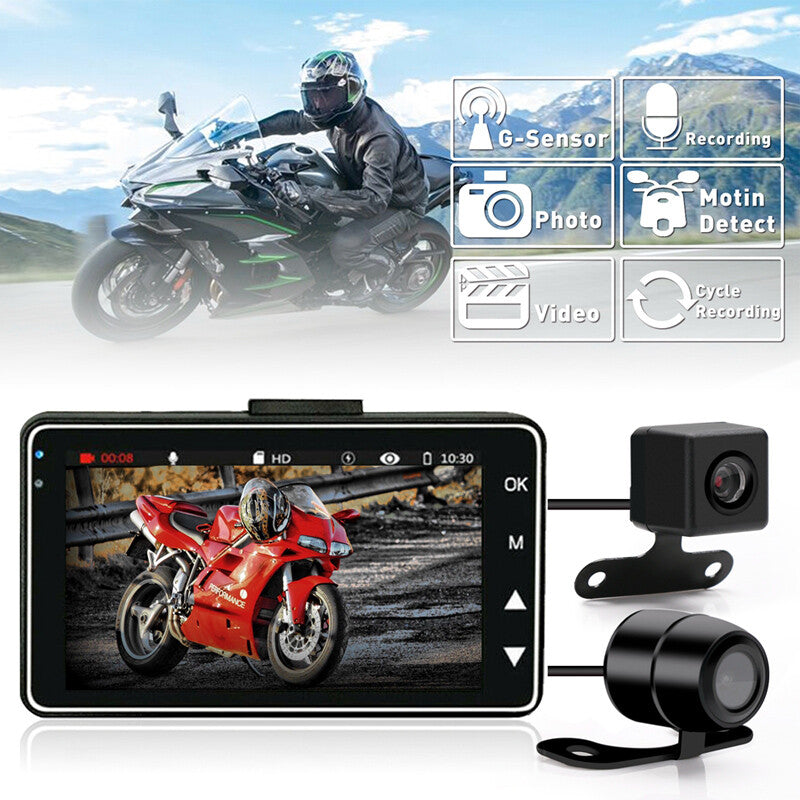 Motorcycle/Skateboard DVR Front + Rear Camera Dashcam with G Sensor