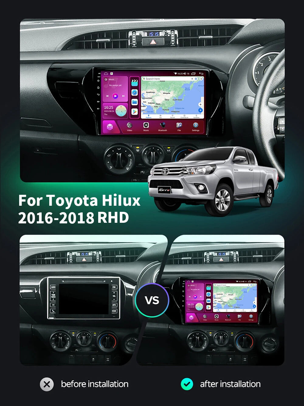 for Toyota Hilux 2016-2018 Android Carplay GPS Nivi Screen 2+32G RHD Car Radio