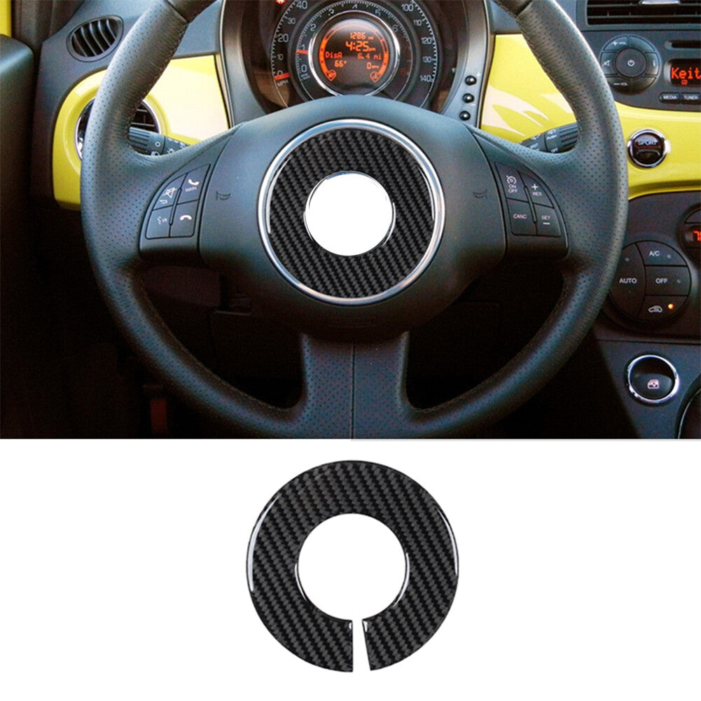 Carbon Fiber Interior Steering Wheel Sign Cover Trim for Fiat 500 2012-2015
