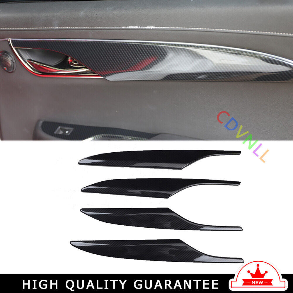 Inner Door Panel Cover Trim Car Fit for Cadillac ATSL 2014-17 Black Carbon Fiber