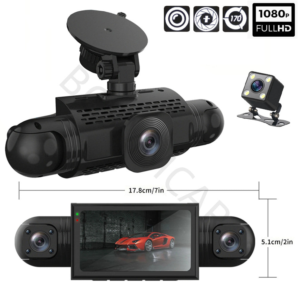 3 Lens Dash Cam Car DVR Front Left Right Rear Loop Recording G-Sensor Camera