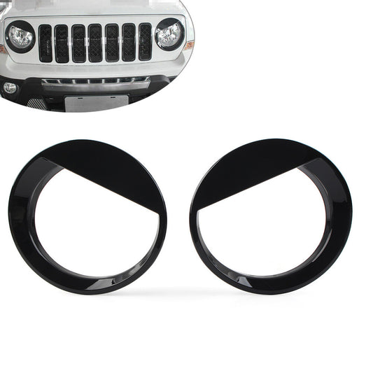 2x Angry Bird Style Front Headlight Cover Trim for Jeep Patriot 2011-2017 Black