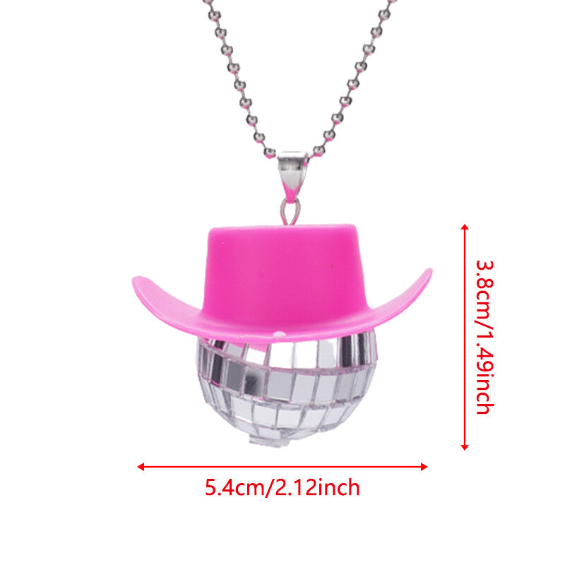 Cowboy Hat Disco Ball Car Ornamen Shiny Rear View Mirror Hanging Acessory Pink