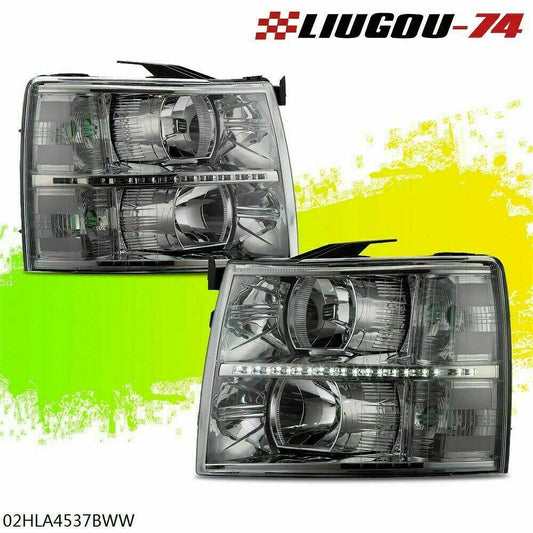 Suitable for 07-13 for Chevrolet Silverado LED DRL strip-shaped transparent lens chrome-plated headlight housing