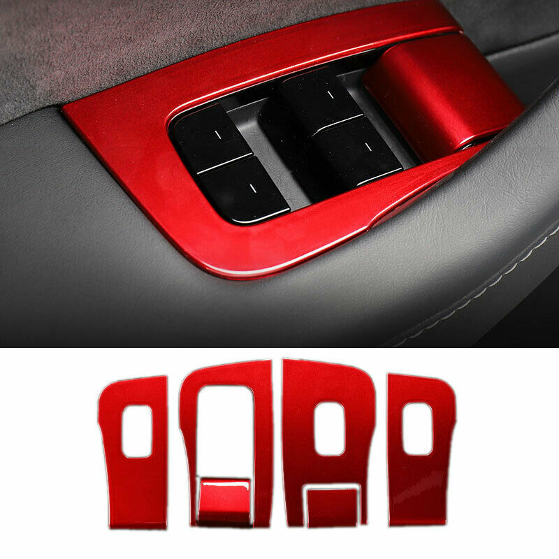 for Tesla Model 3 2017-2023 Red interior Window Lift Panel Switch Cover Trim 6x