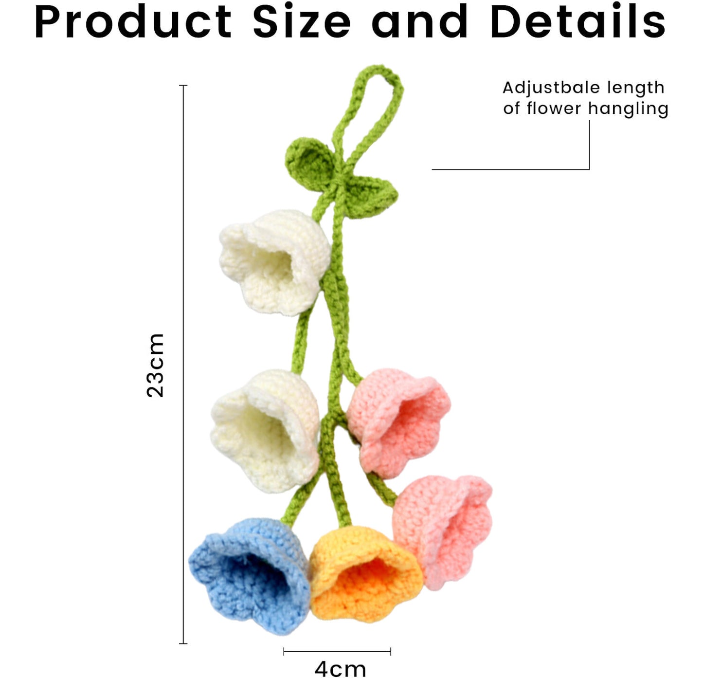 1Bell Flower Hand Knitted Cute Car Accessory Rear View Mirror Hanging Colorful