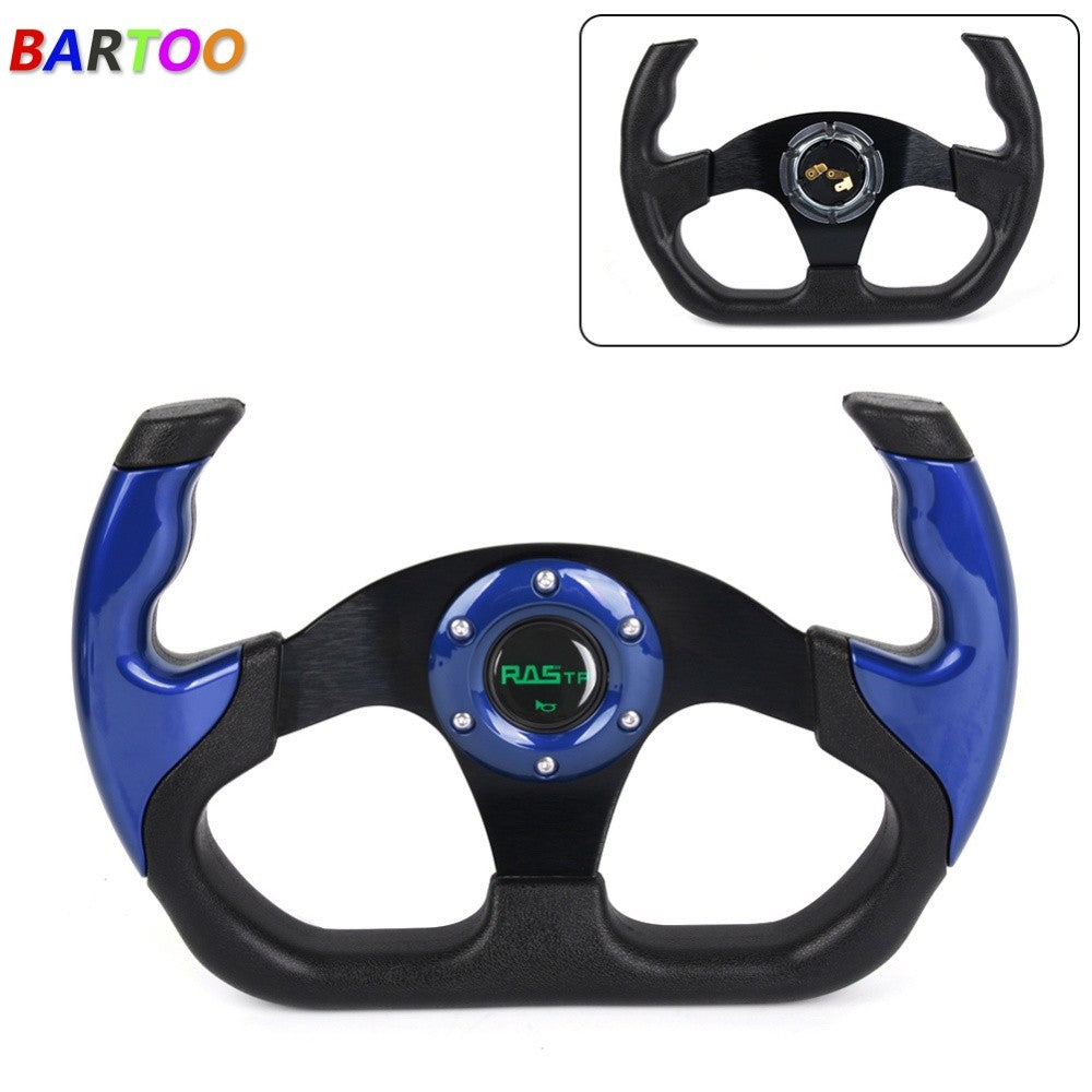 Universal Blue U Shape Flat Dish Drift Racing Steering Wheel 6 Holes+Horn Button