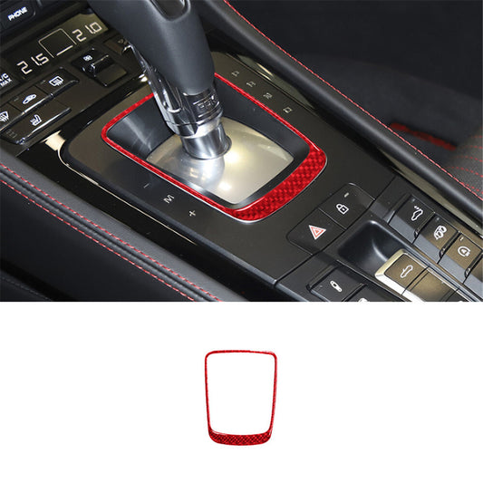Red Carbon Fiber Interior Gear Shift Frame Cover Trim for Porsche 718 2016-2022
