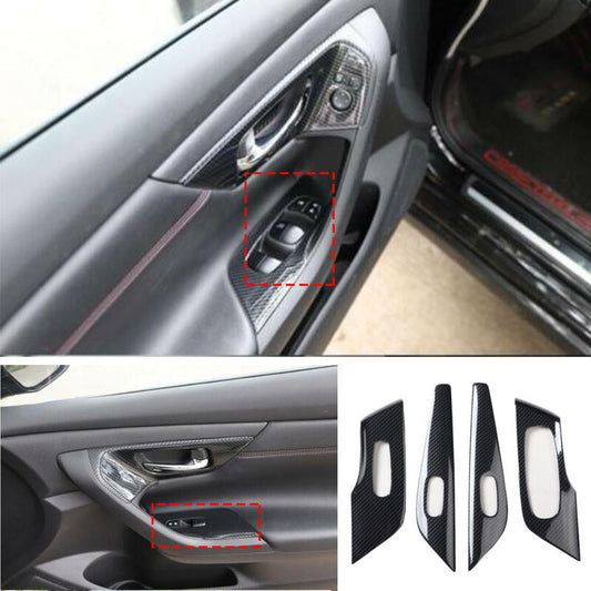 for Nissan Teana Altima 2013-2018 Carbon Fiber Window Lift Panel Switch Trim 4X