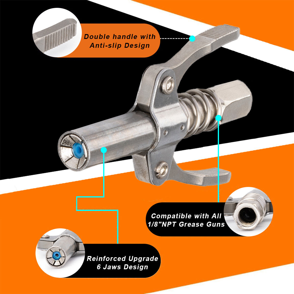 New Grease Gun Coupler Double Handle High Pressure Quick Release Lock Oil Nozzle