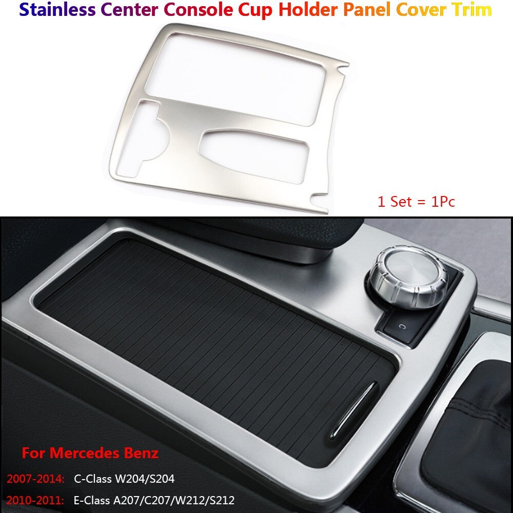 Stainless for Mercedes-Benz C W204 W212 Car Console Cup Holder Panel Cover Trim