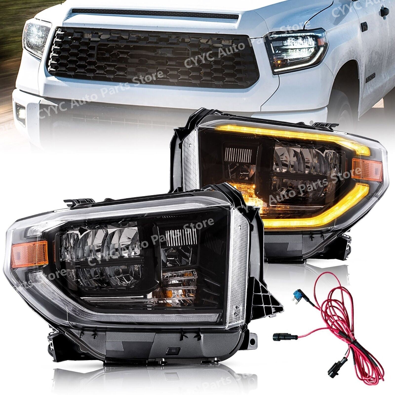 2Pcs Full LED Headlights for Toyota Tundra 2014-2021 w/Sequential Turn Signlas