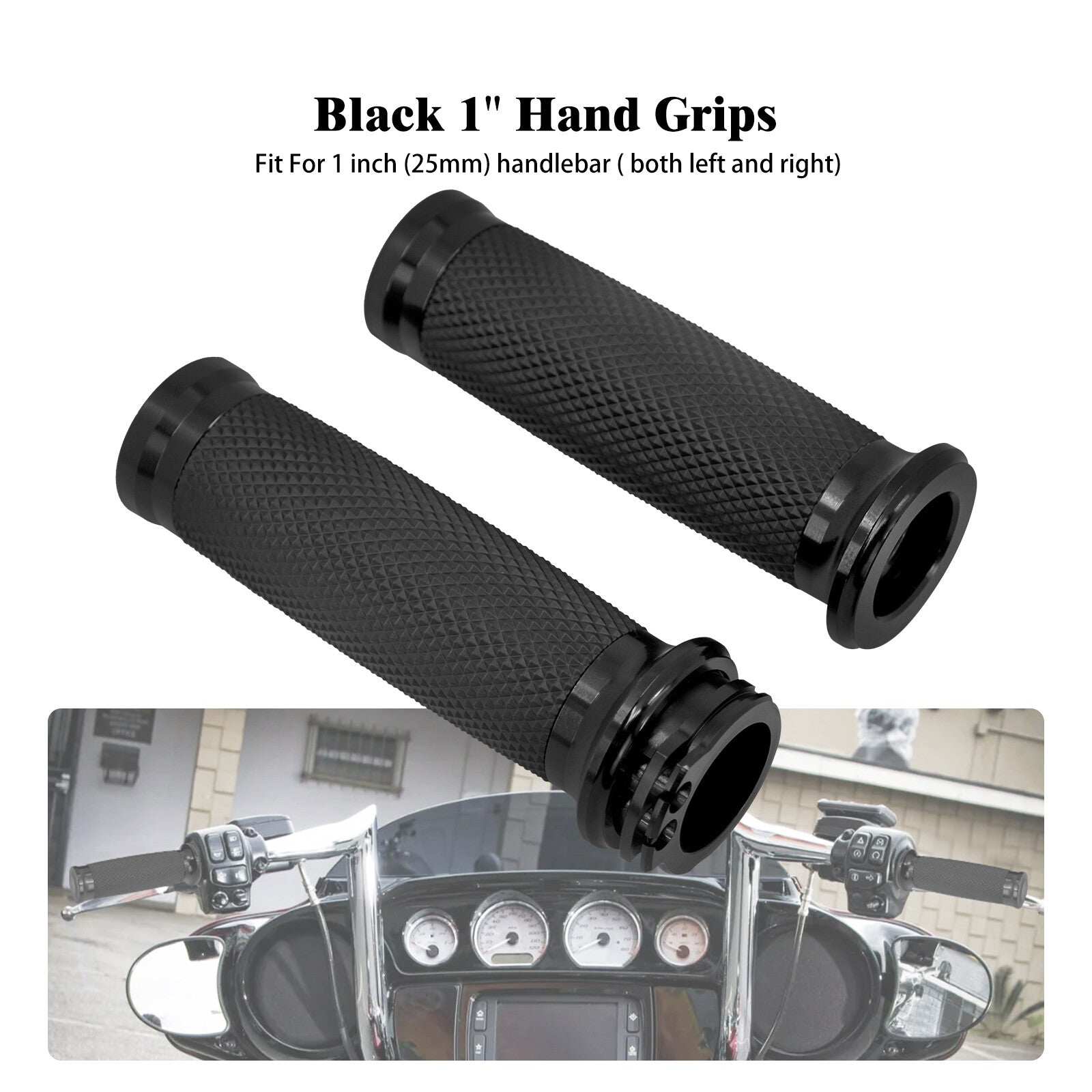 1 25mm Black Handle Bar Hand Grips for Harley Sportster XL Touring Dyna Softail