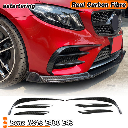 6PCS REAL CARBON Front Bumper Splitter Canard Fins for Benz W213 E400 E43 17-19