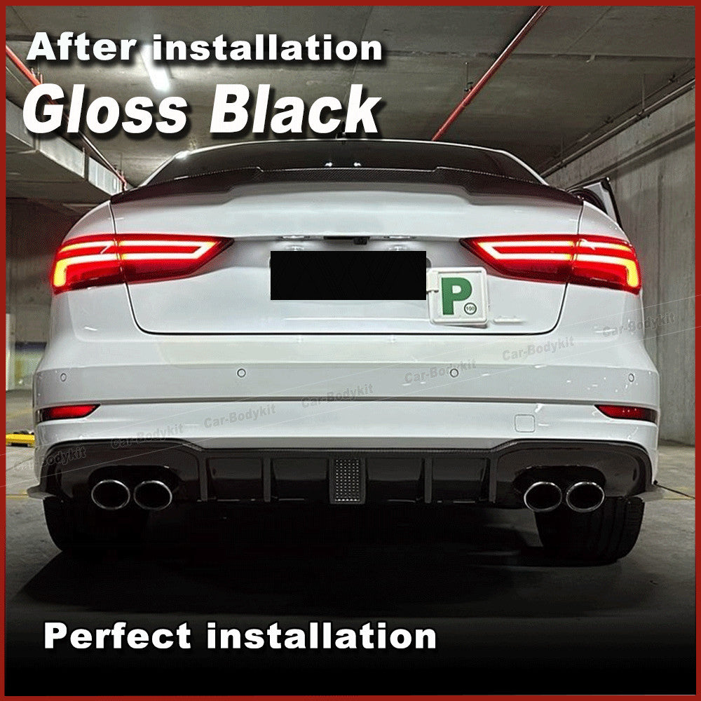 for Audi A3 Sline S3 Sedan 2017-20 Gloss Black Rear Bumper Diffuser Lip W/Light