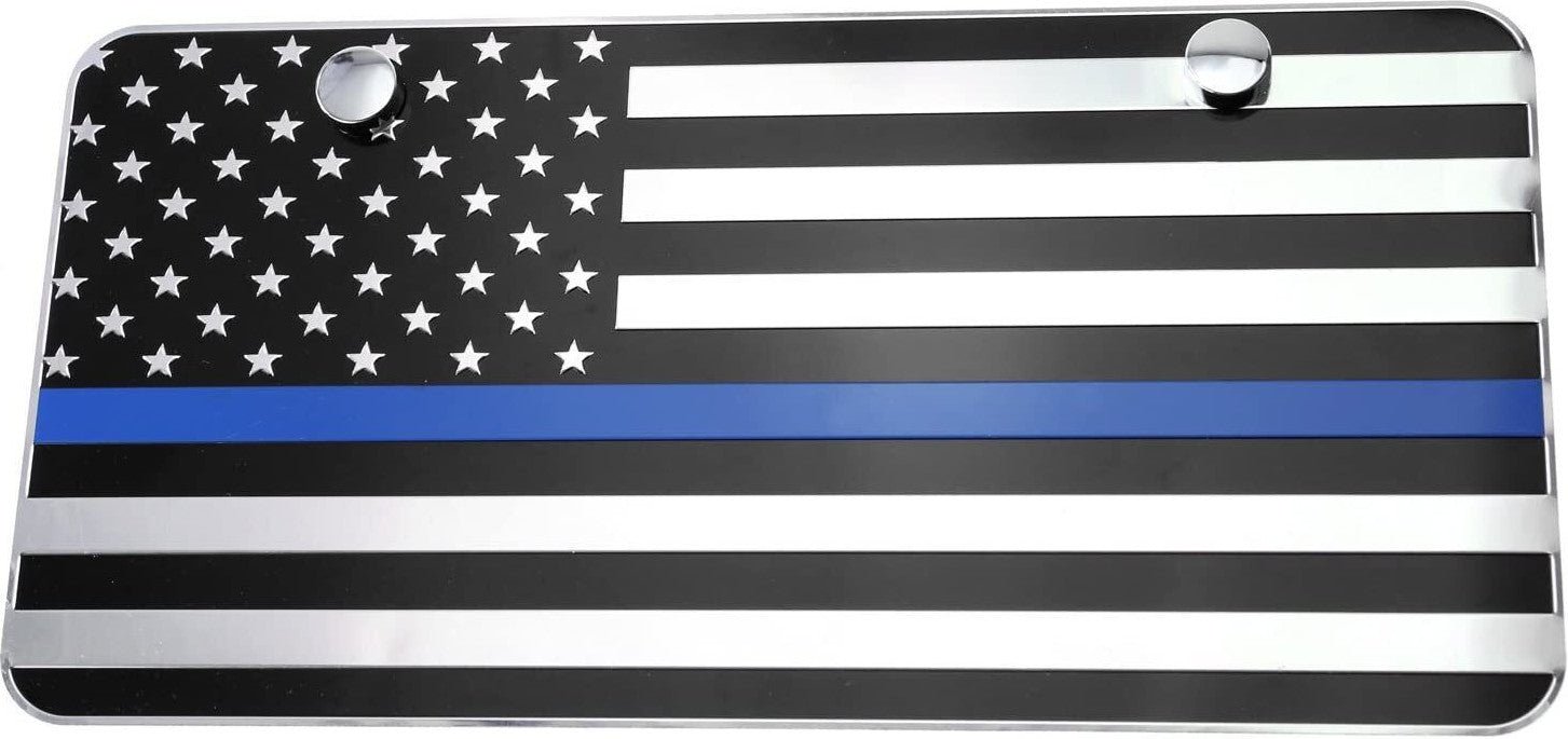 Car license plate frame cover with chrome black and blue American flag for Audi