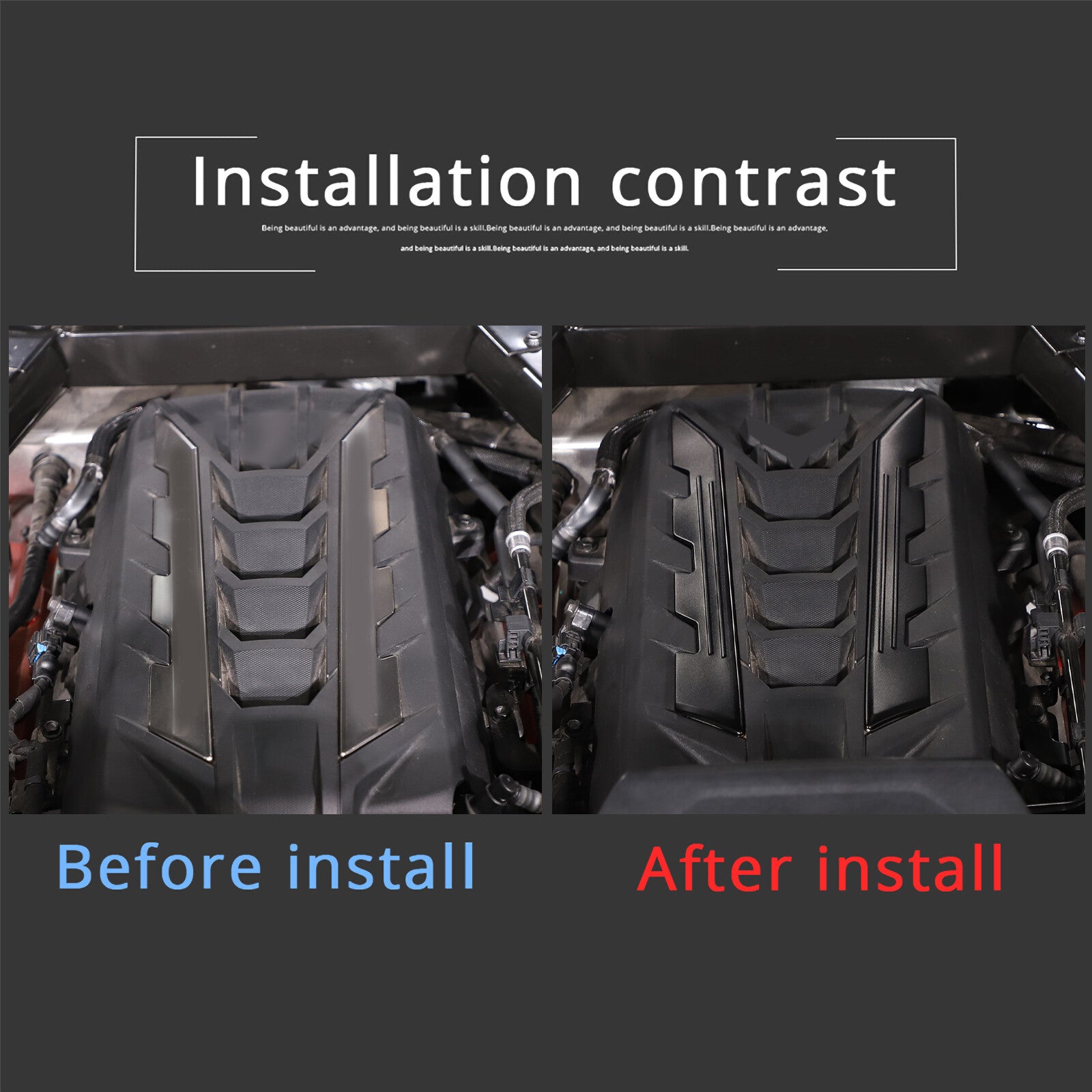Black engine mount engine side protective panel cover for Corvette C8 2020-24