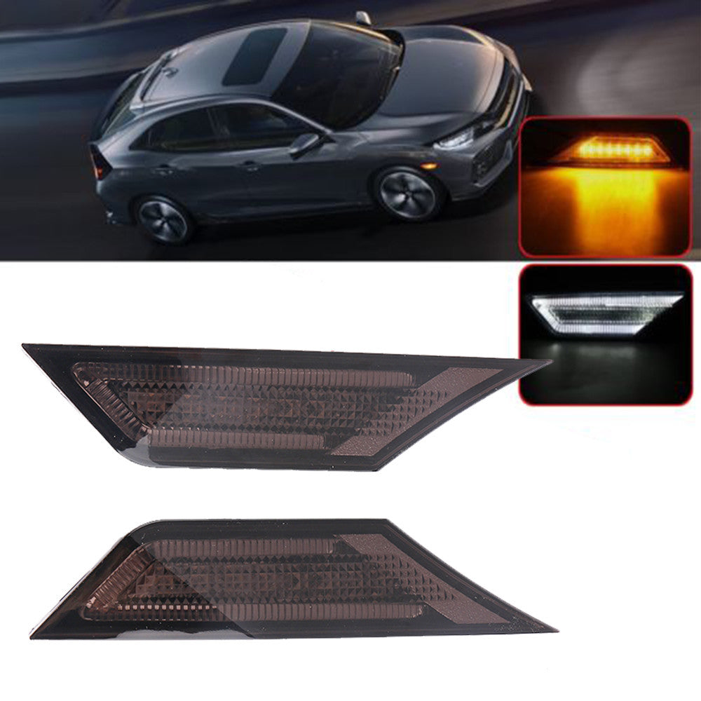 Two smoked turn signal lights with LED bulb markings for Honda for Civic 2016-2018