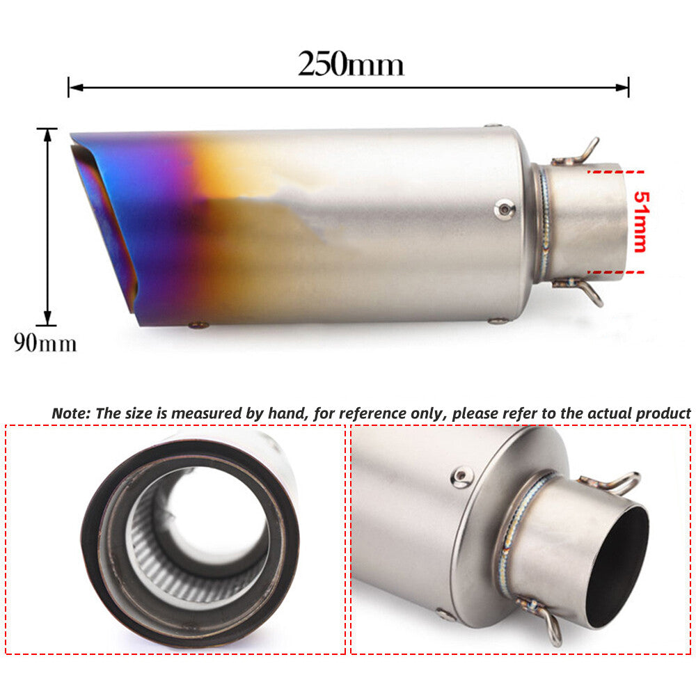 250mm Motorcycle Exhaust Pipe Muffler Tips Replac Baffles DB Killer Slip On 51mm