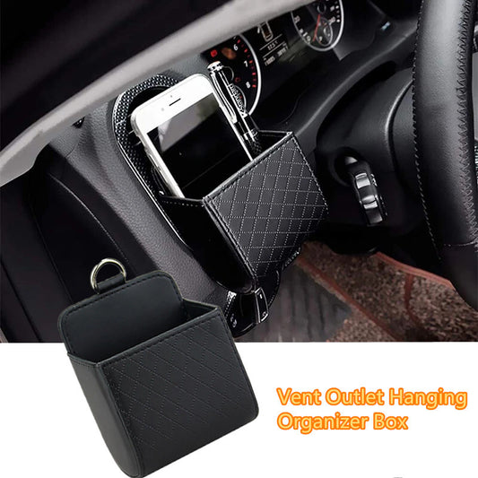 1Pc Black Car Phone Holder Storage Bag PU Air Vent Outlet Hanging Organizer Box