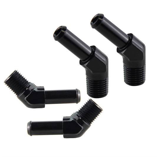 4PCS Aluminum AN6 1/4 NPT Male to 3/8 Hose Barb 45 Degree Adapter Fitting Black