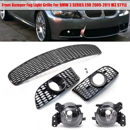Front Bumper Fog lights Grilles Cover for BMW E90 3 SERIES 2009-2011 M3 STYLE