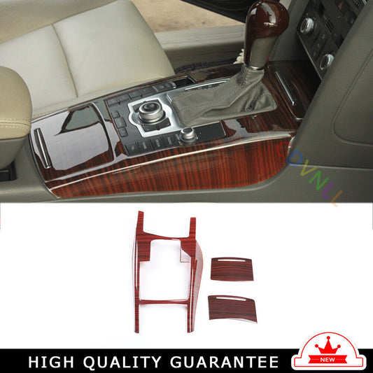 Car Console Gear Shift Frame Cover Trim 3PCS Fit for Audi A6L 2005-2011 Red Wood