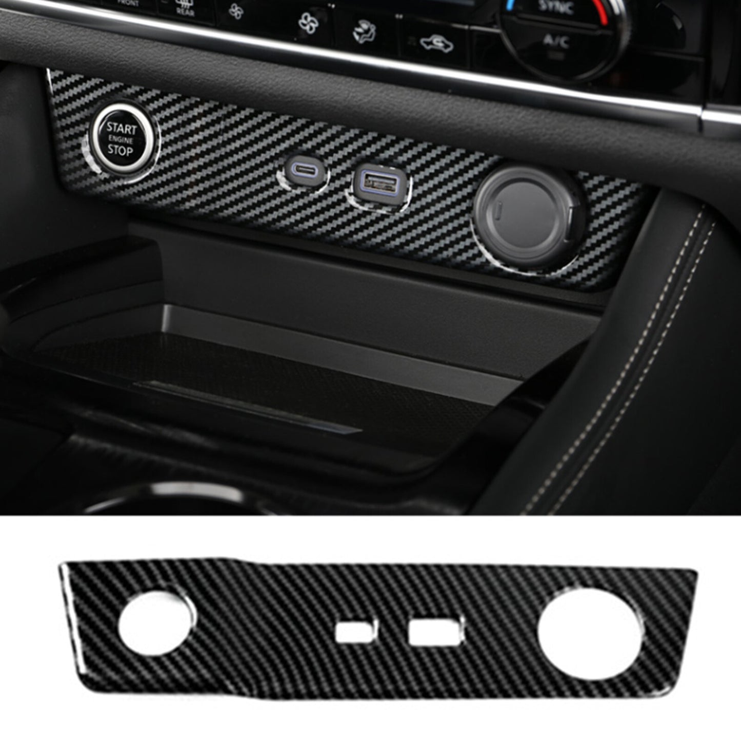 for Nissan Rogue 2021-2023 USB Power Trim Panel Cover Frame Carbon Fiber 1PC