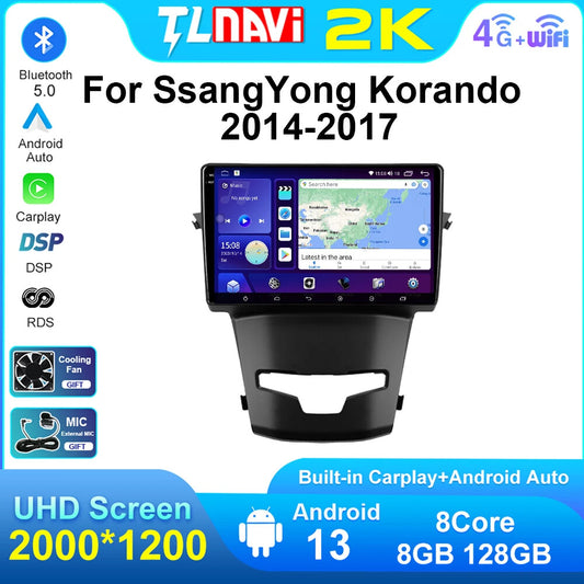 For Ssang Yong Korando 3 Actyon 2 2014-2017 GPS Car Stereo Radio CarPlay Screen