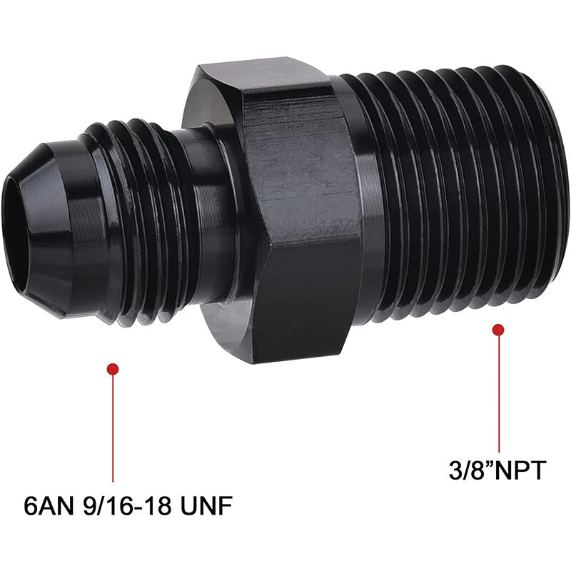 2Pcs 3/8 NPT to 6AN Adapter Pipe Thread to AN6 Male Flare Fitting Black