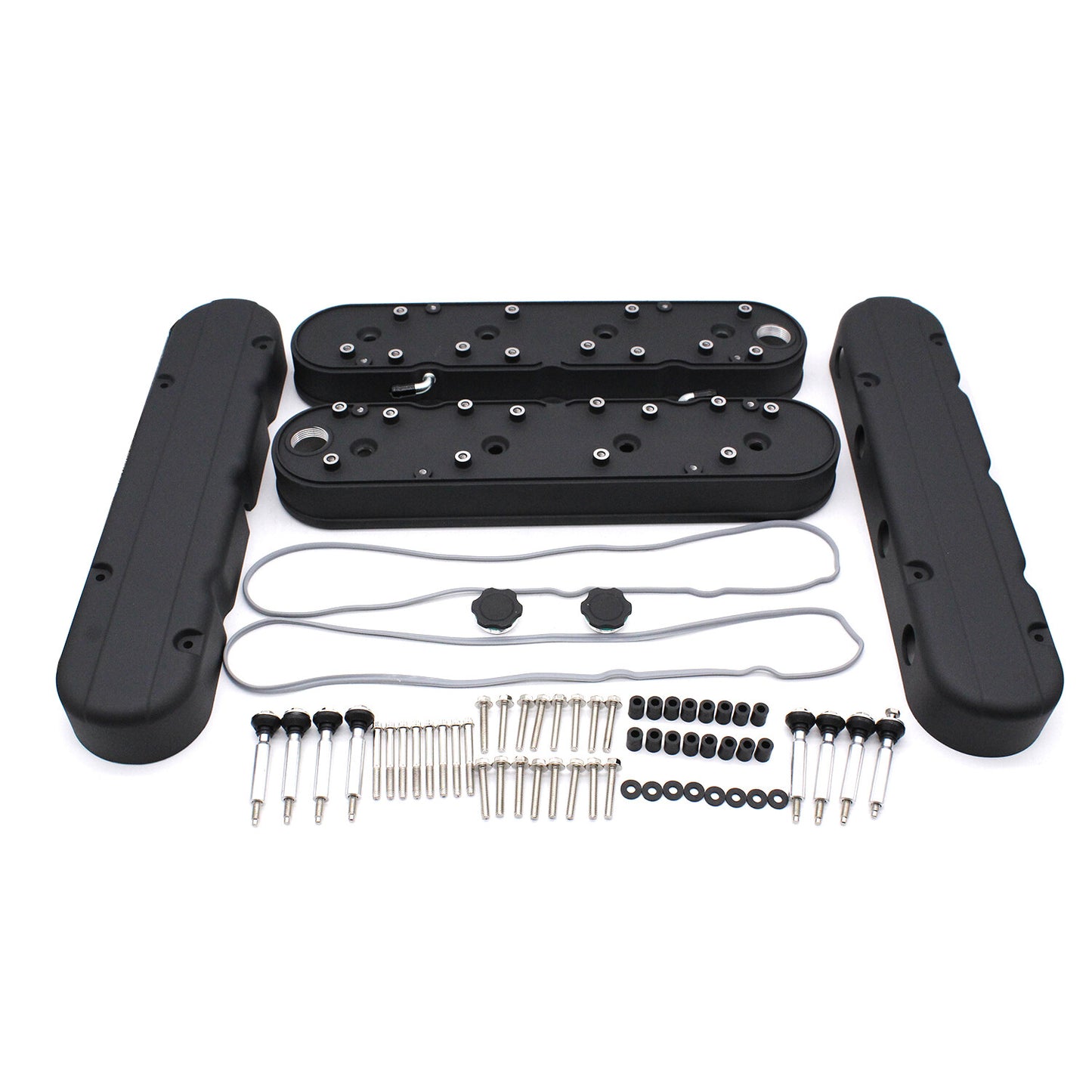 2Set Black Smooth Cast Aluminum Valve Covers Wi/Coil Mounts And Covers For GM LS